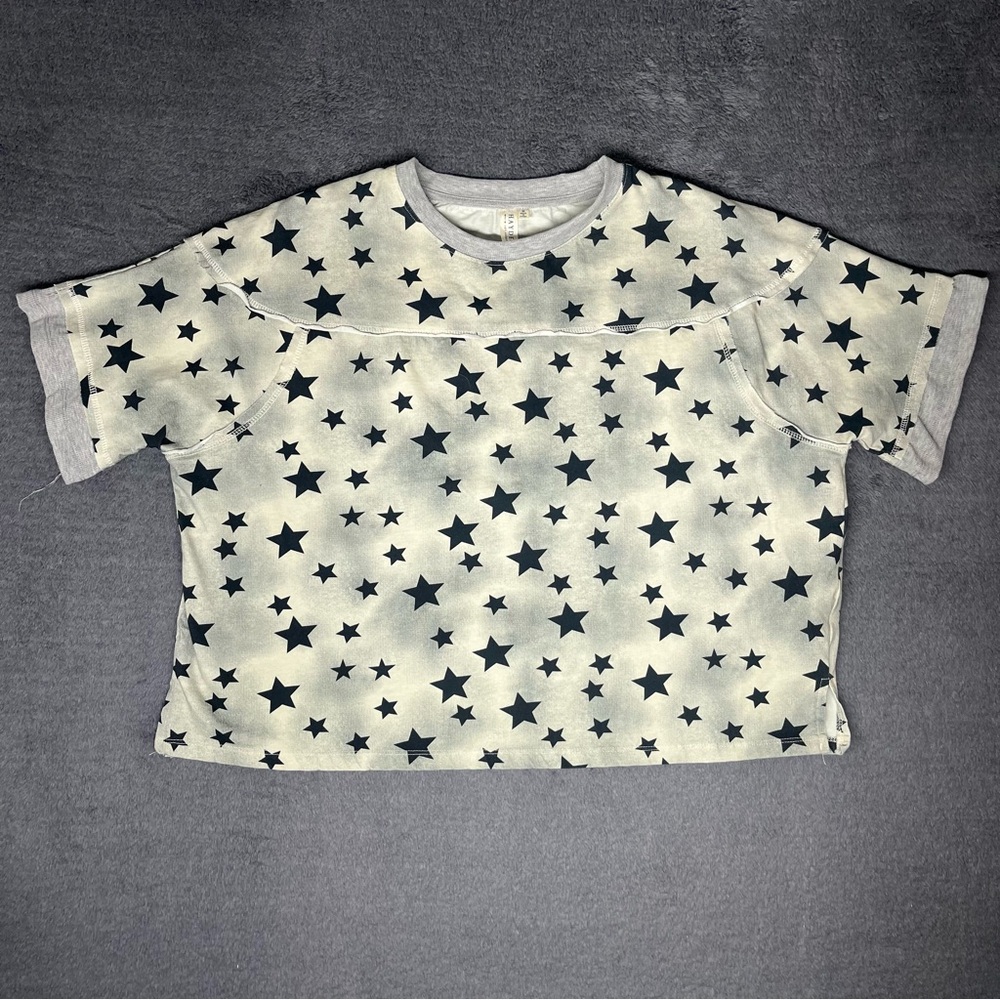 Star Print Edgy Lounge Streetwear Y2K Alt Grunge Soft Boxy Crop Top Sweater